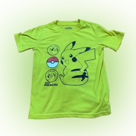 🟢 5 For $20 Pokemon Pikachu Lime Green Kids T-Shirt - Picture 1 of 2